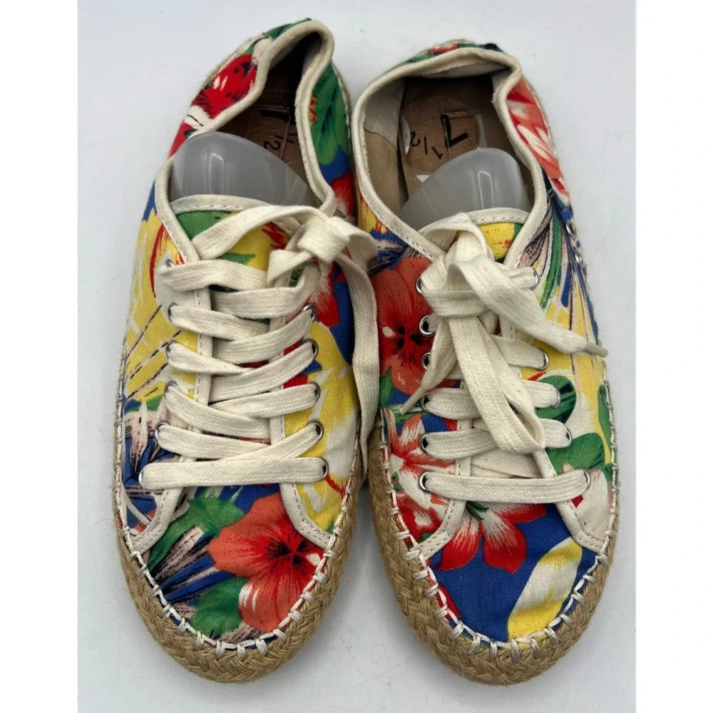 Womens Floral Espadrille Sneakers Size 7.5 Lace Up Canvas Multicolor Shoes